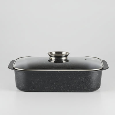 HomeStyle Ορθογώνια Εμαγιέ Γάστρα 41x30cm με Γυάλινο Καπάκι & Πόμολο Αρώματος (Aroma Knob)