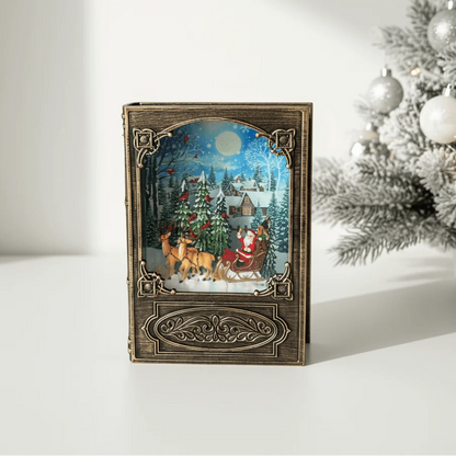 Χριστουγεννιάτικο Μουσικό Shadow Box με Άγιο Βασίλη & Έλκηθρο – 20×14×7 εκ.