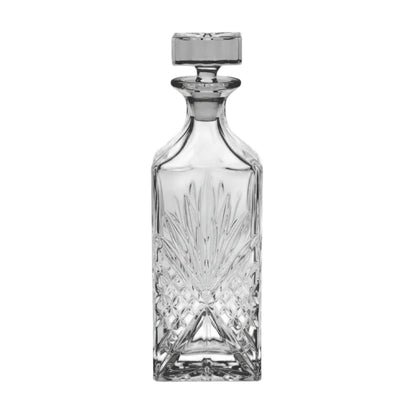 Γυάλινη Καράφα Ουίσκι & Ποτού "Home Style" 850ml – Τετράγωνη με Ανάγλυφο Σχέδιο & Αεροστεγές Πώμα