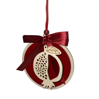Ξύλινο Χριστουγεννιάτικο Στολίδι Ρόδι σε Κύκλο με Κορδέλα