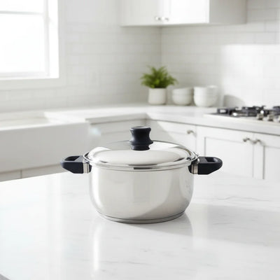 Κατσαρόλα Inox Νο26 με Ανθεκτικές Πλαστικές Λαβές & Μεταλλικό Καπάκι - Εναλλακτική Όψη