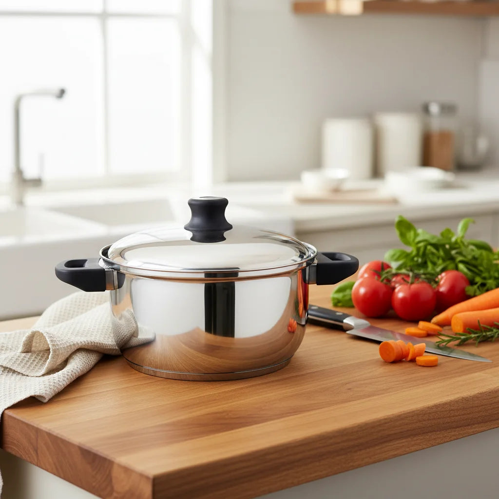 Κατσαρόλα Inox Νο26 με Ανθεκτικές Πλαστικές Λαβές & Μεταλλικό Καπάκι