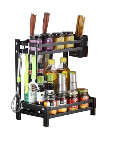 Διώροφη Μεταλλική Ραφιέρα Κουζίνας με Θήκες για Μαχαίρια, Μπαχαρικά & Σκεύη – Οργάνωση & Στυλ σε Κάθε Πάγκο