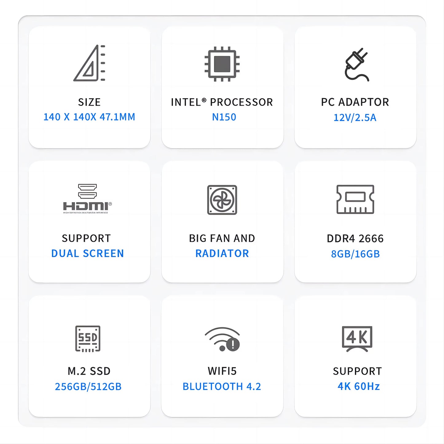 Firebat T2 Mini PC – Intel N150 12ης Γενιάς, 8GB RAM DRR4 , 256GB NVMe SSD, 4K Dual Display