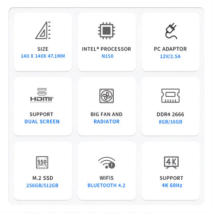 Firebat T2 Mini PC – Intel N150 12ης Γενιάς, 8GB RAM DRR4 , 256GB NVMe SSD, 4K Dual Display
