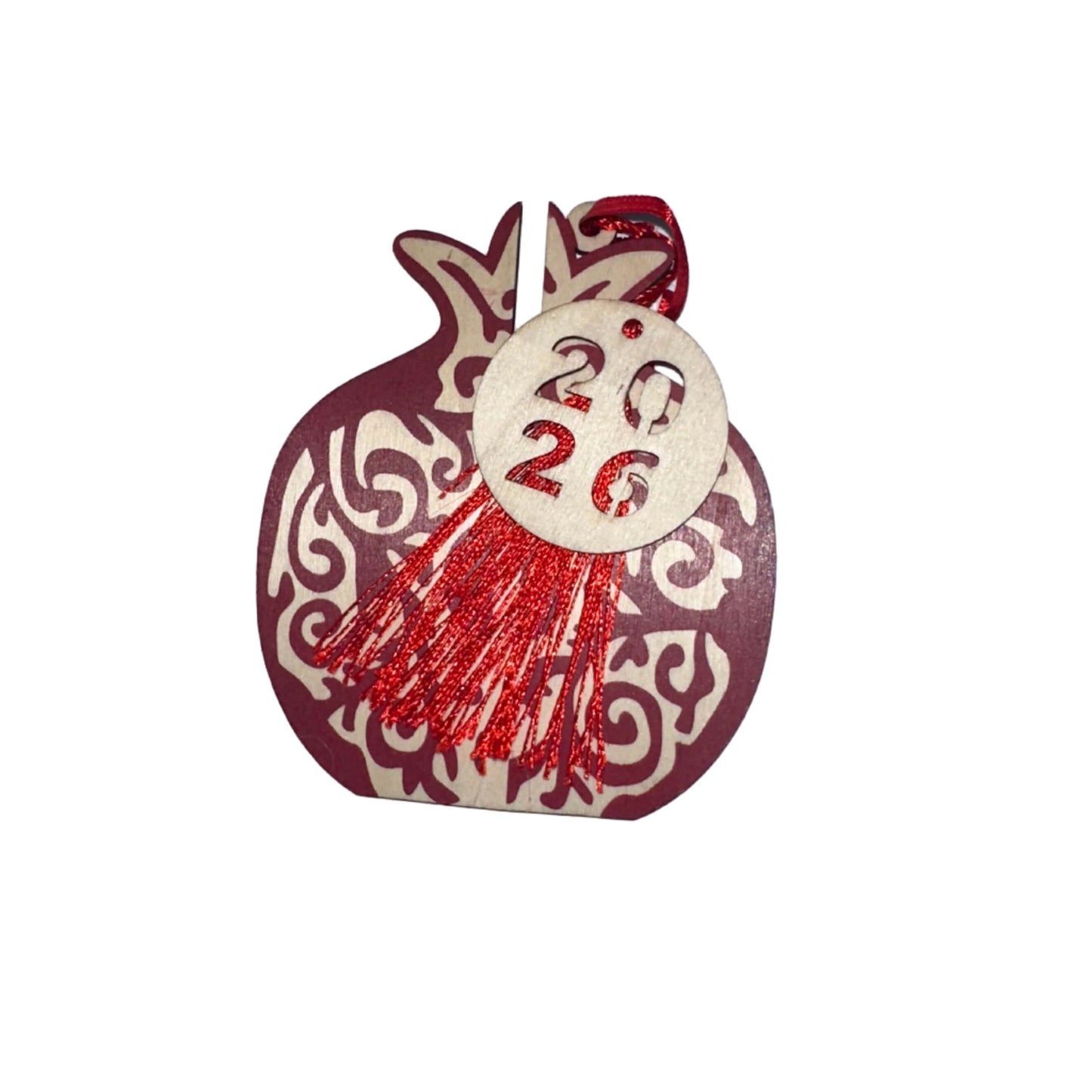 Διακοσμητικό Ρόδι με Χαραγμένο “2026” & Φούντα – Σύμβολο Τύχης 12 εκ