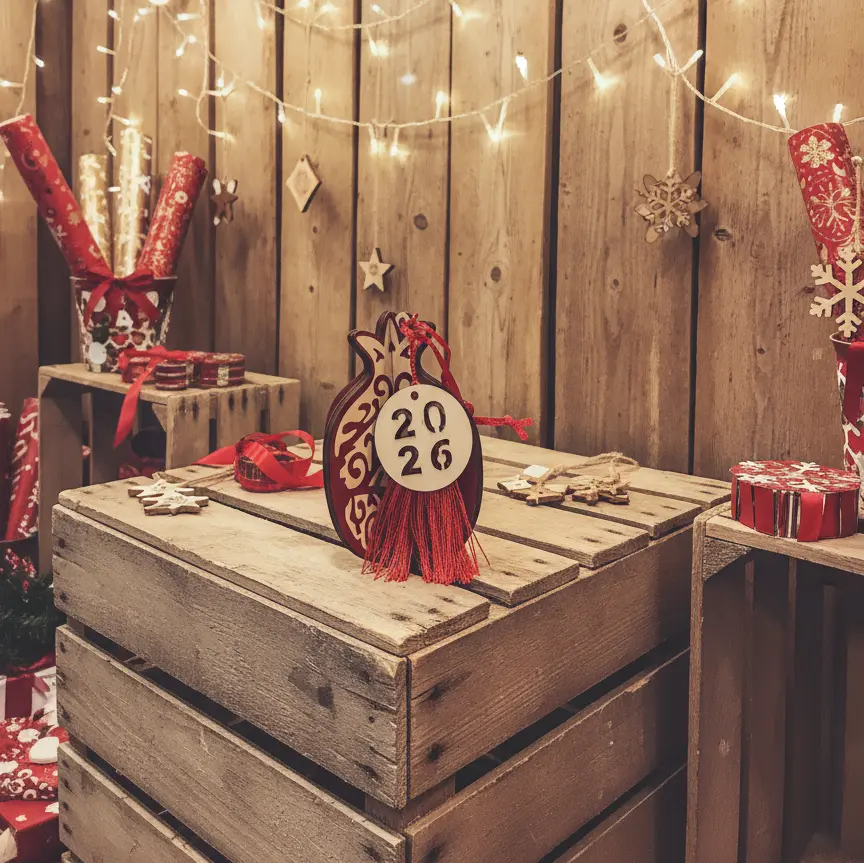 Διακοσμητικό Ρόδι με Χαραγμένο “2026” & Φούντα – Σύμβολο Τύχης 12 εκ