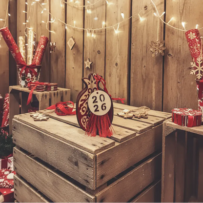 Διακοσμητικό Ρόδι με Χαραγμένο “2026” & Φούντα – Σύμβολο Τύχης 12 εκ