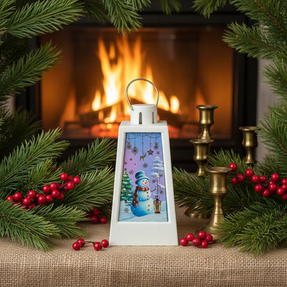 Χριστουγεννιάτικο Φαναράκι με Χιονάνθρωπο & Φως LED  14 εκ