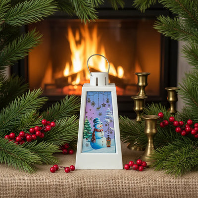 Χριστουγεννιάτικο Φαναράκι με Χιονάνθρωπο & Φως LED  14 εκ