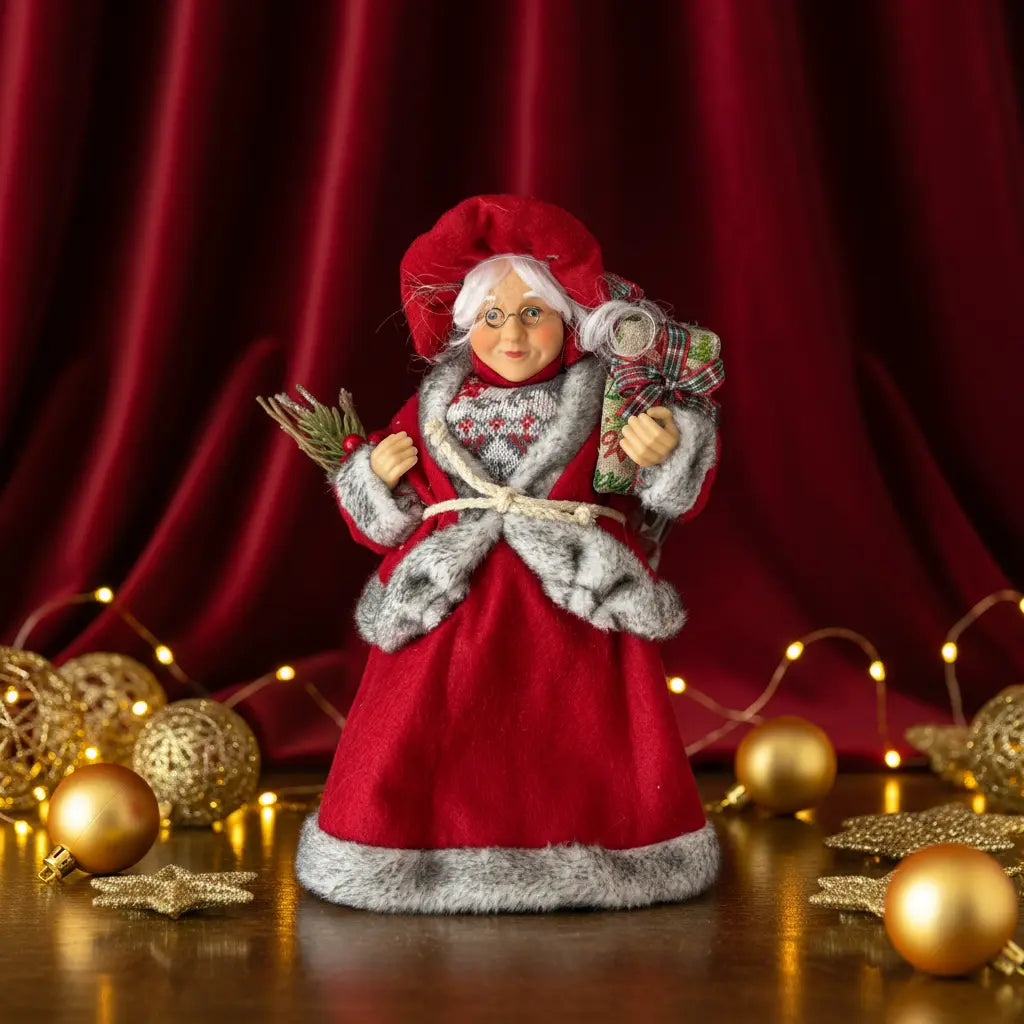 Χριστουγεννιάτικη Φιγούρα Mrs. Claus με Δώρο & Κλαδάκια 35εκ