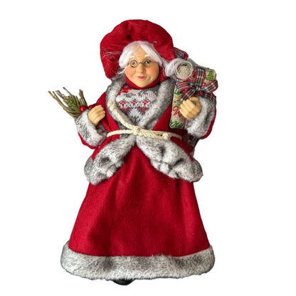 Χριστουγεννιάτικη Φιγούρα Mrs. Claus με Δώρο & Κλαδάκια 35εκ