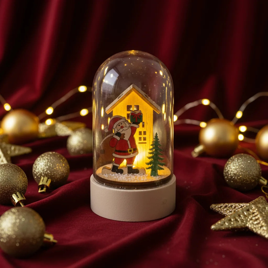 Χριστουγεννιάτικο Θολωτό Διακοσμητικό με Άγιο Βασίλη & Φωτεινό Σπιτάκι