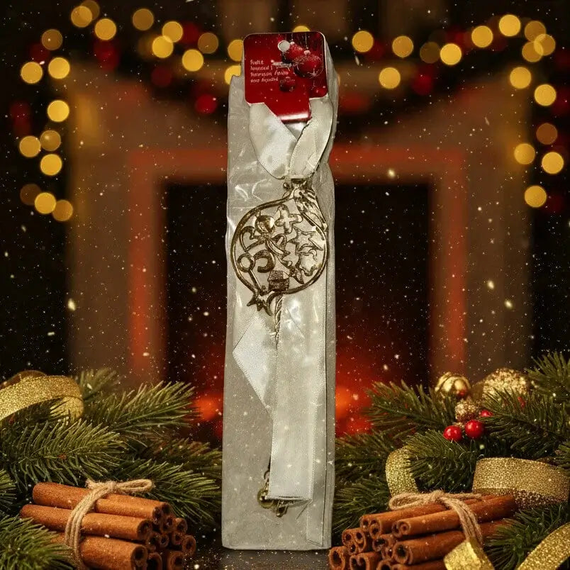 Χριστουγεννιάτικο Γούρι "Ρόδι της Ευημερίας" - Χρυσό Μεταλλικό με Λευκή Κορδέλα | Worthio