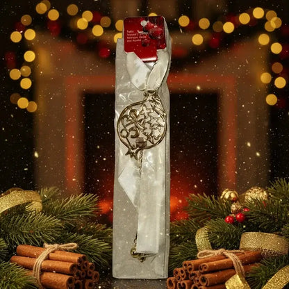 Χριστουγεννιάτικο Γούρι "Ρόδι της Ευημερίας" - Χρυσό Μεταλλικό με Λευκή Κορδέλα | Worthio