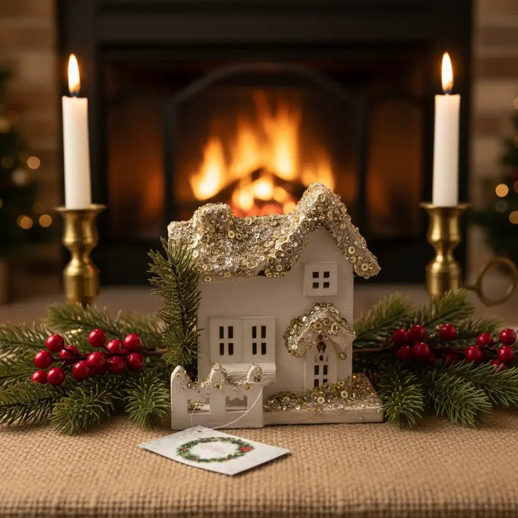 Χριστουγεννιάτικο Σπιτάκι με Glitter Χιονισμένο, 18 εκ.