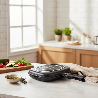 Διπλή Ψηστιέρα-Τηγάνι DAISINI Marble 32cm Με Ανταλλακτικό Λάστιχο - Worthio #