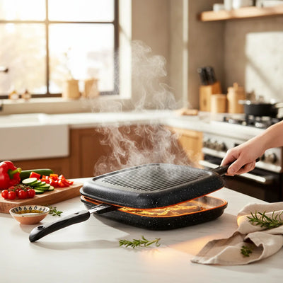 Διπλή Ψηστιέρα-Τηγάνι DAISINI Marble 32cm Με Ανταλλακτικό Λάστιχο - Εναλλακτική Όψη