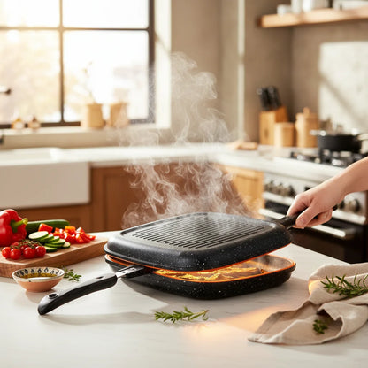 Διπλή Ψηστιέρα-Τηγάνι DAISINI Marble 32cm Με Ανταλλακτικό Λάστιχο - Worthio 