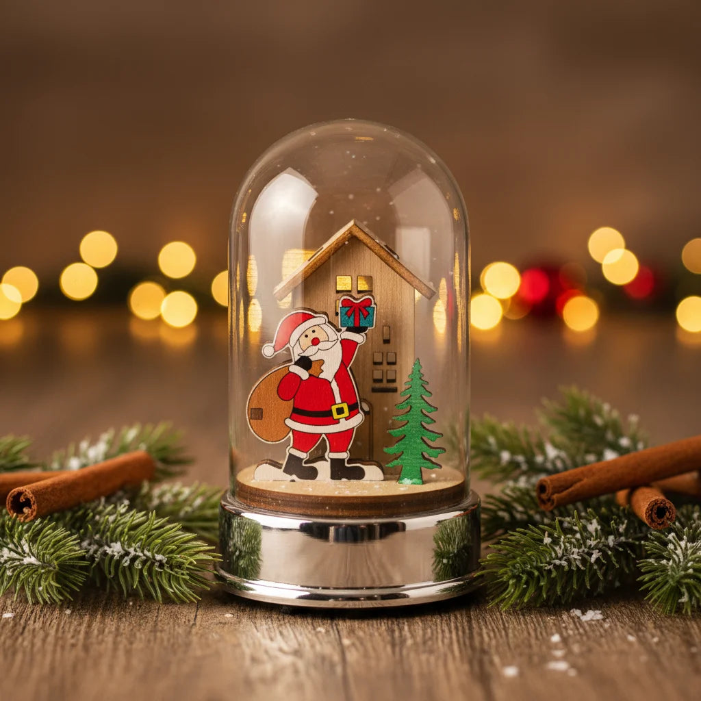 Χριστουγεννιάτικο Θολωτό Διακοσμητικό με Άγιο Βασίλη & Φωτεινό Σπιτάκι