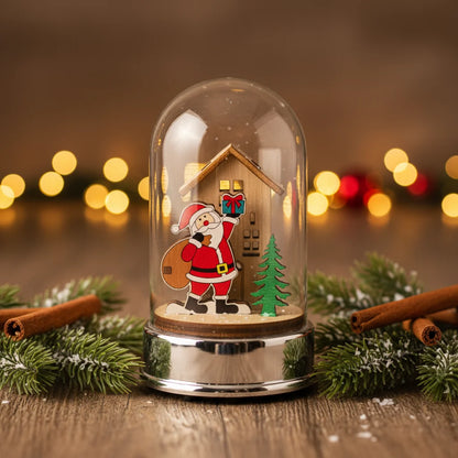 Χριστουγεννιάτικο Θολωτό Διακοσμητικό με Άγιο Βασίλη & Φωτεινό Σπιτάκι