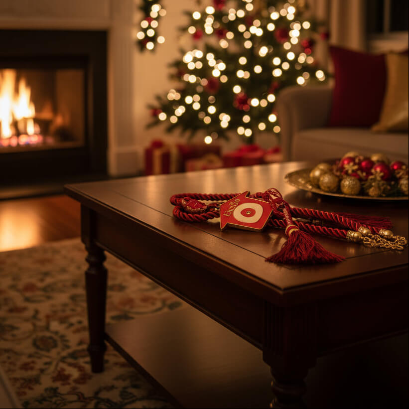 Χριστουγεννιάτικο Γούρι "Ελπίδα" 2026 - Κόκκινο Σπιτάκι με Μάτι & Κορδόνι | Worthio