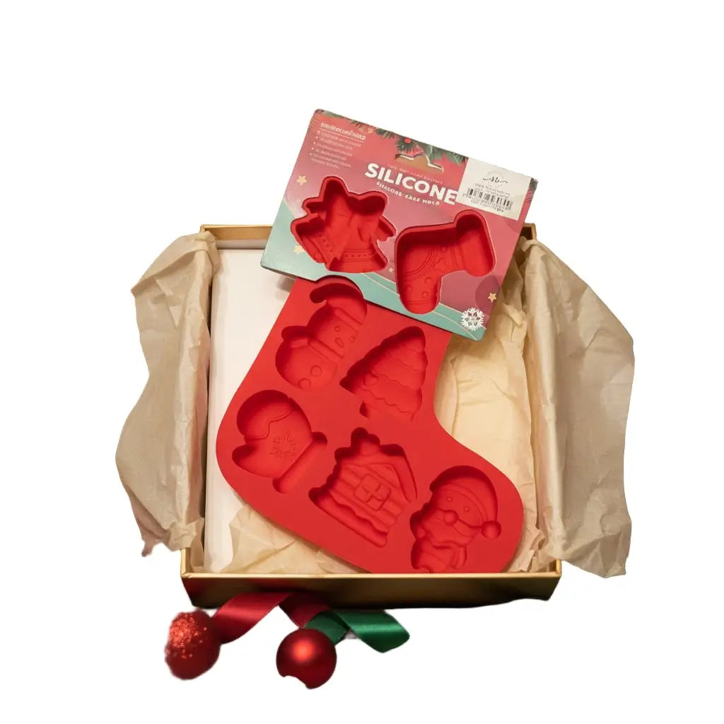 Χριστουγεννιάτικο Καλούπι Σιλικόνης “Κάλτσα” με 6 Σχέδια – Ιδανικό για Μπισκότα & Σοκολατάκια