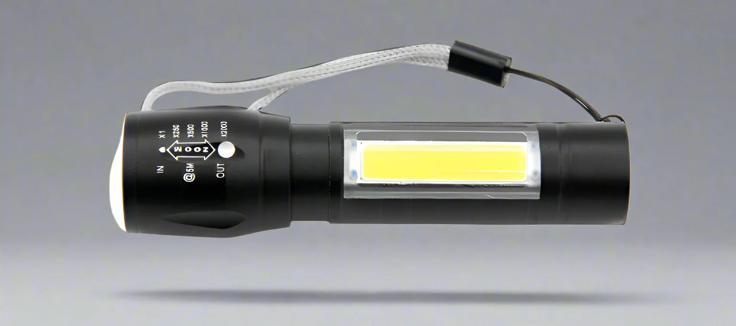 Επαναφορτιζόμενος Φακός LED COB με Zoom