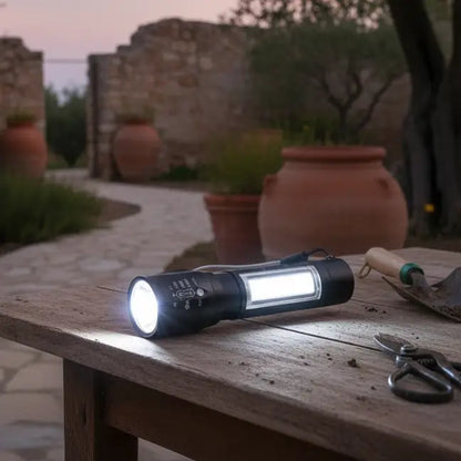 Επαναφορτιζόμενος Φακός COB LED με Zoom και Θήκη Μεταφοράς