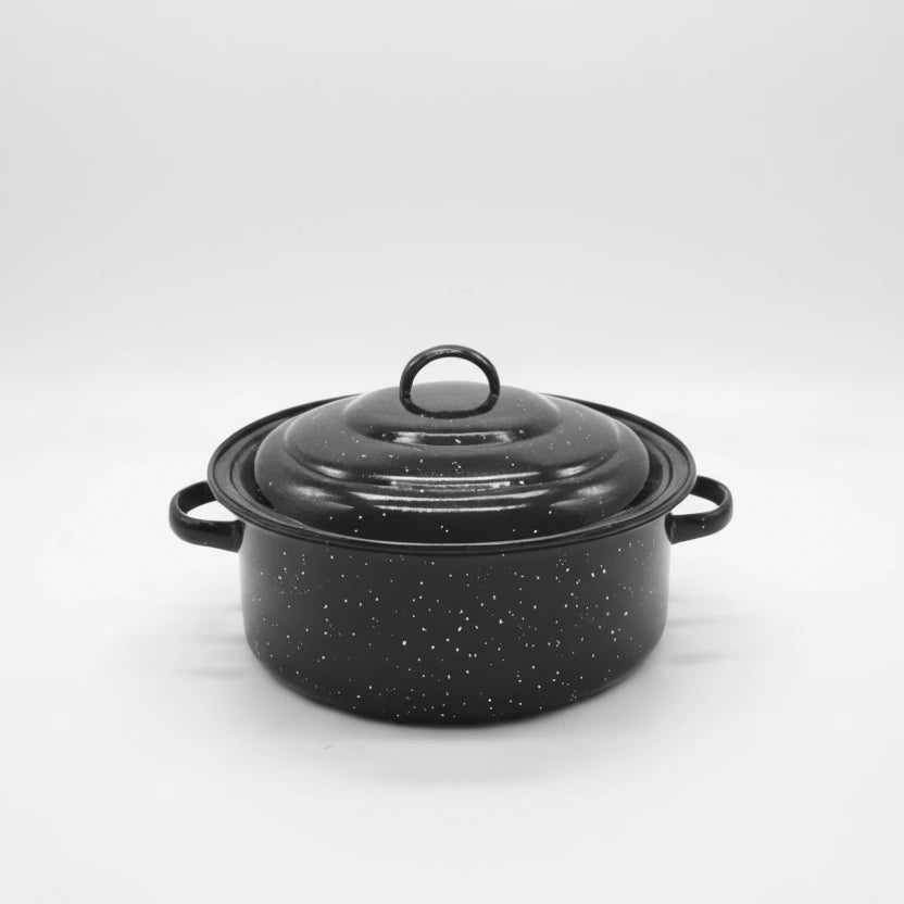 HomeStyle Παραδοσιακή Στρογγυλή Εμαγιέ Γάστρα 27x11cm – Μαύρη (Retro Design) - Worthio  #