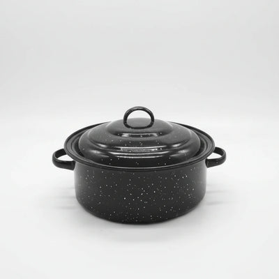 HomeStyle Παραδοσιακή Στρογγυλή Εμαγιέ Γάστρα 27x11cm – Μαύρη (Retro Design) - Worthio  #