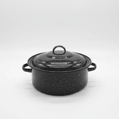 HomeStyle Παραδοσιακή Στρογγυλή Εμαγιέ Γάστρα 27x11cm – Μαύρη (Retro Design) - Worthio  #
