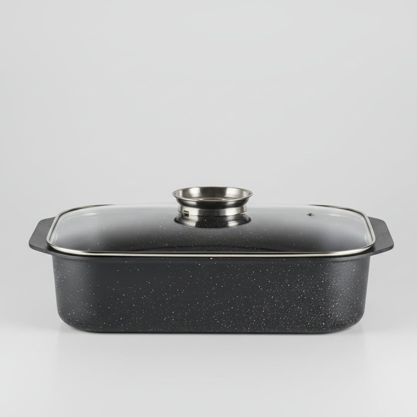 HomeStyle Ορθογώνια Εμαγιέ Γάστρα 41x30cm με Γυάλινο Καπάκι & Πόμολο Αρώματος (Aroma Knob) - Worthio  #