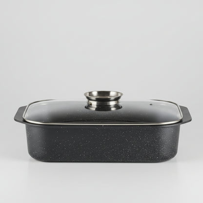 HomeStyle Ορθογώνια Εμαγιέ Γάστρα 41x30cm με Γυάλινο Καπάκι & Πόμολο Αρώματος (Aroma Knob) - Worthio  #