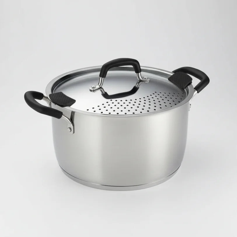 HomeStyle Ανοξείδωτη Κατσαρόλα (Inox) 24cm με Έξυπνο Καπάκι-Σουρωτήρι (5.3 Λίτρα) - Worthio  #
