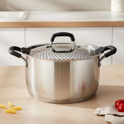 HomeStyle Ανοξείδωτη Κατσαρόλα (Inox) 24cm με Έξυπνο Καπάκι-Σουρωτήρι (5.3 Λίτρα) - Worthio  #