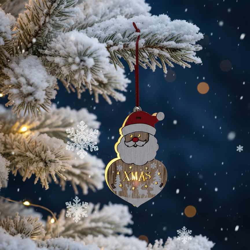 Ξύλινο Στολίδι Άγιος Βασίλης με Καρδιά & Λέξη "XMAS" – Γιορτινή Διακόσμηση για Δέντρο