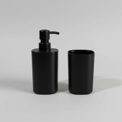 Σετ Αξεσουάρ Μπάνιου 2 Τεμαχίων Πλαστικό – Μαύρο Ματ (Dispenser & Ποτήρι)