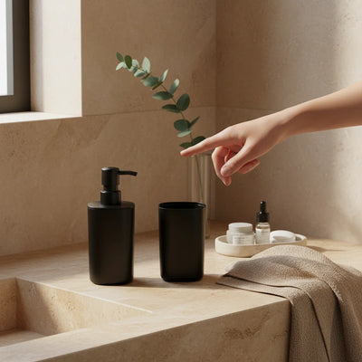 Σετ Αξεσουάρ Μπάνιου 2 Τεμαχίων Πλαστικό – Μαύρο Ματ (Dispenser & Ποτήρι) - Εναλλακτική Όψη