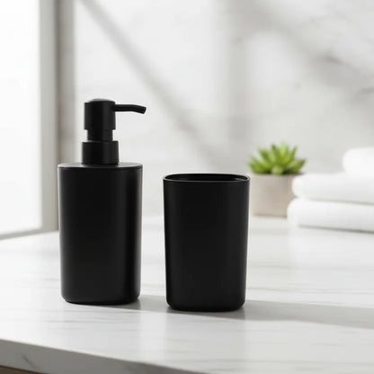 Σετ Αξεσουάρ Μπάνιου 2 Τεμαχίων Πλαστικό – Μαύρο Ματ (Dispenser & Ποτήρι)