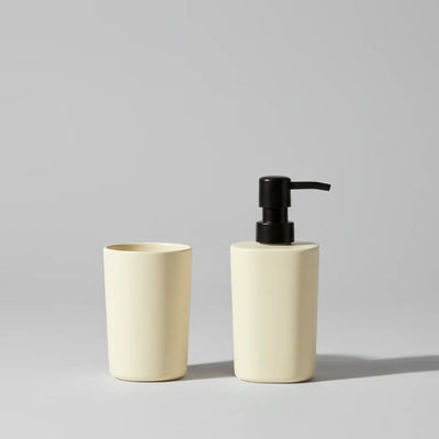 Σετ Αξεσουάρ Μπάνιου 2 Τεμαχίων Μπεζ Ματ | Dispenser & Ποτήρι