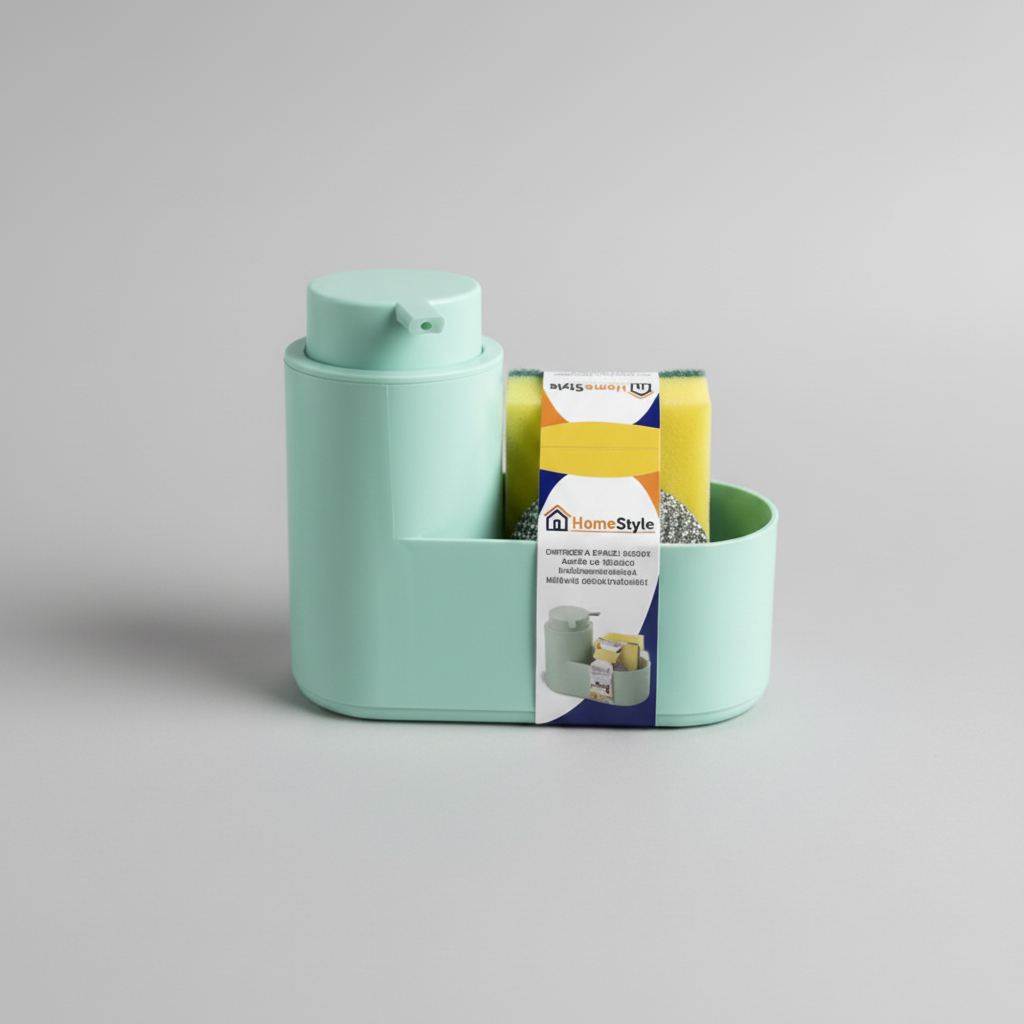 Σετ Organizer Νεροχύτη HomeStyle με Ντισπένσερ Σαπουνιού & Σφουγγάρια | Χρώμα Μέντα (Βεραμάν) - Worthio  #