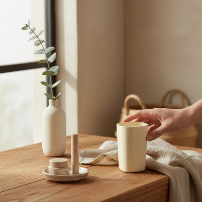 Ποτήρι Μπάνιου & Οδοντόβουρτσας Μπεζ Ματ | Scandi Design - Worthio  #