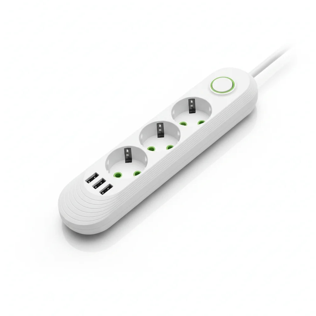 Πολύπριζο με 3 Θέσεις + 3 USB Θύρες - Με Διακόπτη On/Off και 5μετρα καλωδιο Λευκό