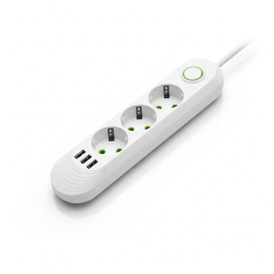 Πολύπριζο με 3 Θέσεις + 3 USB Θύρες - Με Διακόπτη On/Off και 5μετρα καλωδιο Λευκό - Εναλλακτική Όψη