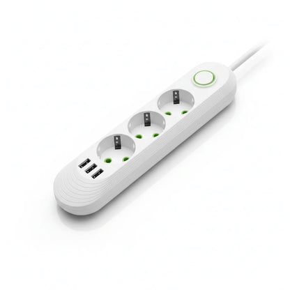 Πολύπριζο με 3 Θέσεις + 3 USB Θύρες - Με Διακόπτη On/Off και 5μετρα καλωδιο Λευκό