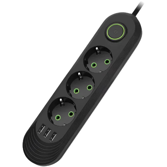 Πολύπριζο με 3 Θέσεις + 3 USB Θύρες - Με Διακόπτη On/Off και 5μετρα καλωδιο Μαύρο