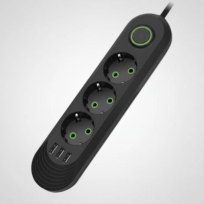 Πολύπριζο με 3 Θέσεις + 3 USB Θύρες - Με Διακόπτη On/Off και 5μετρα καλωδιο Μαύρο